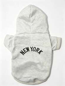 New York Letter Print Pet Hoodie, Grey Casual Sweatshirt, Suitable For Small And Medium Dogs, Cats, Bichon, Teddy, Poodle, Schnauzer, Puppy Outfit - Grey - View 8
