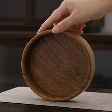 1pc Small Solid Wood Jewelry Tray, Round Wooden Jewelry Dish, Suitable For Rings, Earrings, Studs, Desktop Storage Organizer Bowl And Tea Cup Coaster, Minimalist Wooden Decorative Plate - Brown - View 6