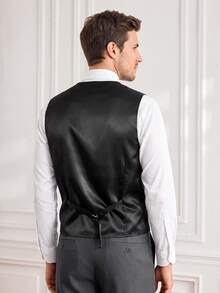 Officeau Men's Black Paisley Pattern Vest & Tie Set, Wedding Tuxedo Waistcoat Jacket, Formal Casual Groom Style - Black - View 2