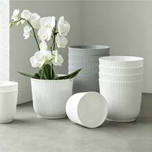 Thickened Slouchy Desktop Vertical Stripe Round Plastic Hydroponic Planter For Butterfly Orchid And Snake Plant, Anti-Ceramic Flower Pot, Minimalist Versatile Matte Solid Color, Suitable For Living Room, Bedroom, Office, Windowsill, Succulents And Pothos, Large And Small Sizes Available - Minimalist Flower Pot - View 2