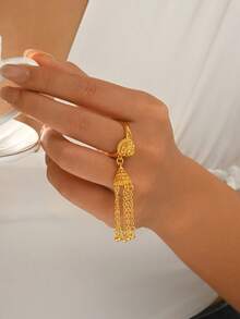 1pc Exotic Copper Material Rhombus Hollow Tassel Open Ring, Women's Jewelry For Diwali Costume Matching - Gold - View 9