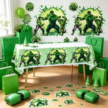 1set/30pcs Hero Character Tablecloth, Waterproof Rectangular Tablecloth, Green Cracked Background Design Tablecloth, Perfect For Theme Celebrations, Dinner Parties, Movie Theme Gatherings, Party Table Decor, Party Accessories - Multicolor - View 5