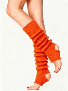 1 Pair Women Ribbed Knit Cutout Leg Warmers, Soft Stretch Slouchy Solid Leg Covers, Y2K Style Leg Warmers For Fall Winter Daily Wear - Multicolor - View 16