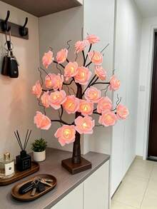 1PC/2pcs Lampu Pohon Mawar Merah Muda LED 60CM 24 Cahaya Hangat USB & 5 Baterai Catu Daya Ganda Lampu Dekorasi Meja Pesta B&B - cahaya putih hangat - View 4