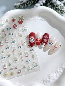 1pc 3D Embossed Light Color Christmas Bauble Nail Stickers, Snowflake & Reindeer Autumn Decals - Multicolor - View 5