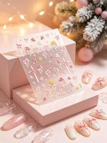 1 buah Stiker Seni Kuku Pita Natal Timbul 3D Warna Pink, Stiker Liburan Musim Gugur Gaya Manis - MultiWarna - View 3