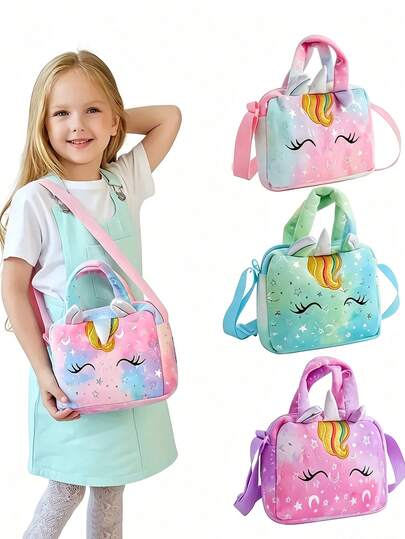 Unicorn Plush Shoulder Bag Colorful Girl Crossbody Bag Children Cute Shoulder Storage Bag Wallet New Unicorn Tie-Dye Plush Shoulder Bag Colorful Girl Crossbody Bag Children Cute Shoulder Storage Bag