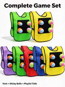 Sticky Target Vest, 2 Sizes Large & Small, 2-In-1 Outdoor Catch Tail & Throwing Game Toy For Family Party - Multicolor - View 7