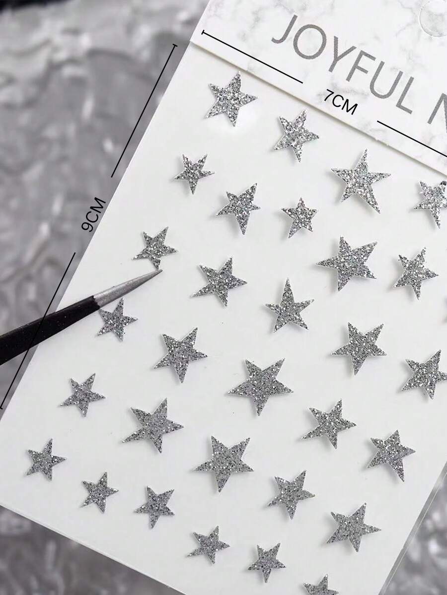 1 Set Star Stickers, Silver Glitter Design, Scrapbooking Supplies, Suitable For Nail Art, Phone Case Decoration, Daily Decoration