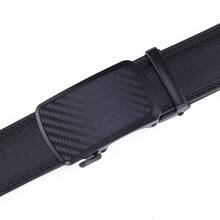 Men's Automatic Buckle Leather Belt Carbon Fiber Pattern Slide Buckle Casual Waist Belt Fine Stitching, Smooth Strap Suitable For BusineesCasual Wear - CY375 - View 4