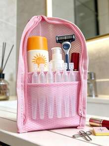 1pc Portable Mesh Toiletry Bag, Standing Travel Cosmetic Organizer, Multi-Pocket Zipper Storage Bag, Suitable For Bathroom, Beach, Vacation Travel Essentials - Multicolor - View 6