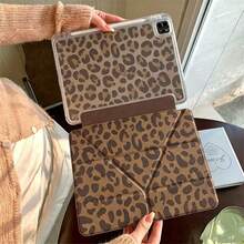 European American Japanese Korean Middle Eastern Sweet Cool Style Leopard Print Y-Fold Tablet Case Suitable For IPad 11th Generation Tablet Protective Cover Pro 2025 New Cute 10th Generation Air 7/6 With Pencil Slot Anti-Bend Apple 11-Inch Girls Tablet Protective Cover - Brown Leopard Print - View 3