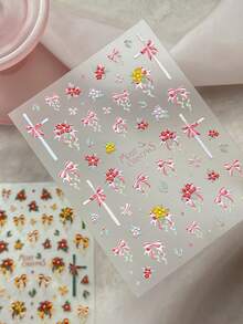 1 buah Stiker Seni Kuku Pita Natal Timbul 3D Warna Pink, Stiker Liburan Musim Gugur Gaya Manis - MultiWarna - View 6
