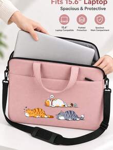 Laptop Bag, Compact Shoulder Bag With Accessory Compartments, Cat Print Design, Equipped With Detachable And Adjustable Shoulder Strap, Data Cable Storage, Fits In Suitcase, Laptop Protective Case, Briefcase, Document Storage Bag, Portable Commuter Bag, Suitable For Laptop And Tablet, Travel, Commute, Back To School, Halloween, Christmas Gift - Multicolor - View 8