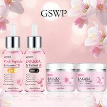 GSWP 4pcs Sakura Skincare Set, Terdiri dari Krim dan Serum, Memberikan Hidrasi Siang dan Malam. Formula Bebas Alkohol dan Hipoalergenik Memberikan Kelembapan Mendalam Tanpa Rasa Lengket, Cocok untuk Semua Jenis Kulit. - Set Perawatan Kulit - View 8