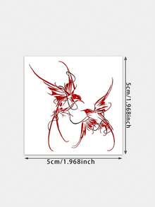 1pc Temporary Tattoo Sticker, Red Double Swallows Line Art Pattern, Realistic Tattoo Design, Suitable For Daily Wear, Bachelorette Party Favors, Music Festivals, Games, Graduation Gifts, Lasts 3-5 Days - Red - View 2