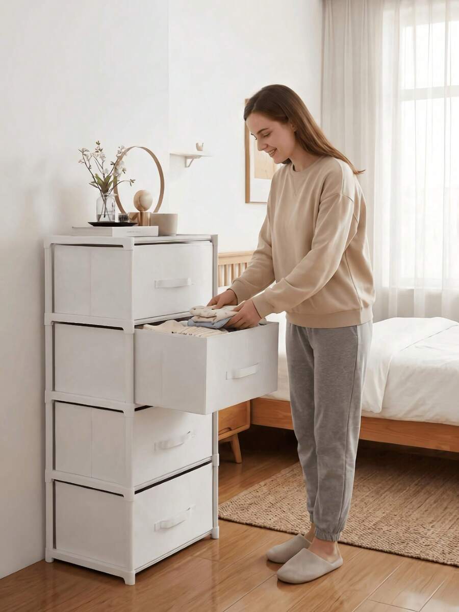 1 Pack Multi-Drawer Sturdy Freestanding Fabric Storage Dresser Cabinet, Modern Neutral Color Vertical Drawer Organizer Unit With Handles For Bedroom Hallway Closet Entryway, Christmas Thanksgiving Home Organization Gift
