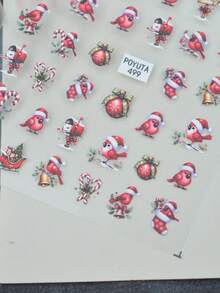 1pc Christmas Red Cardinal Bell Heart Candy Cane Colorful Ball & Signpost Nail Stickers, Self-Adhesive Glitter Nail Decals, Asymmetrical Shape, Cute Energetic Style, Ins-Inspired, Suitable For Theme Parties - Multicolor - View 5