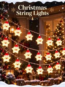 1pc Christmas Star LED String Lights, Battery Powered, 10/20 LED Beads, Creative Santa Claus And Star Design, Suitable For Bedroom, Living Room, Door/Window, Party Decoration, Create Christmas Party Atmosphere, Also A Beautiful Christmas Gift. - Multicolor - View 4