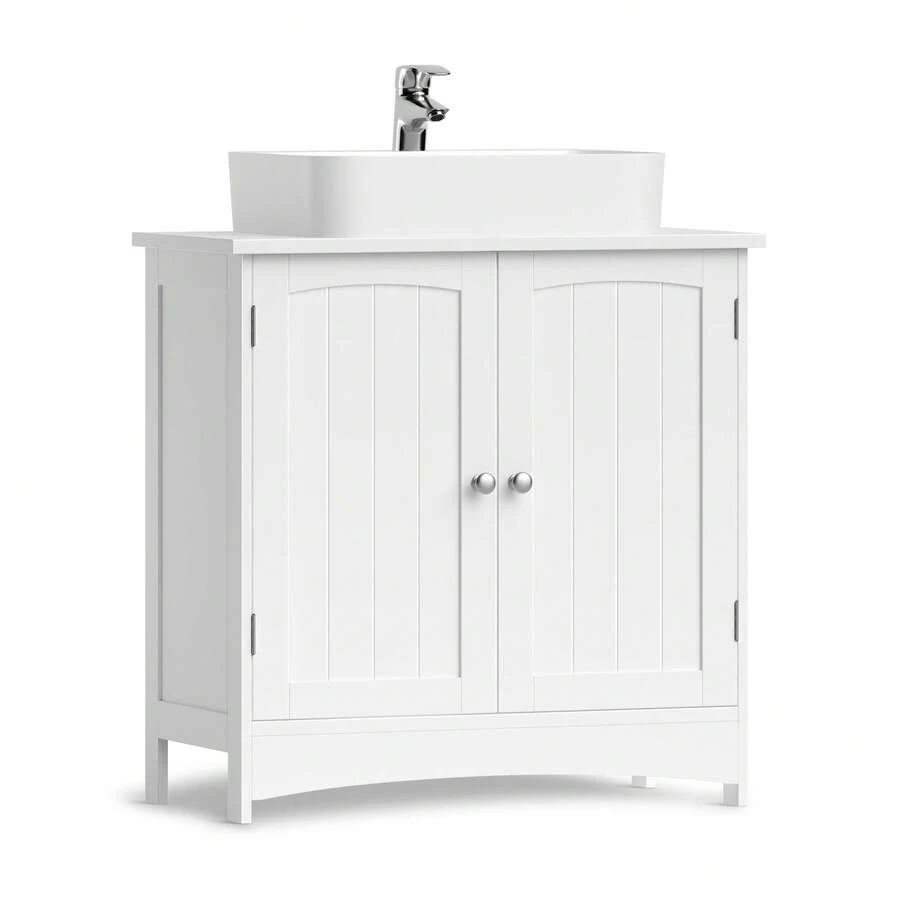 VASAGLE Mueble Bajo Lavabo con 2 Puertas, Armario para Debajo del Lavabo, Estante Ajustable, Amplio Espacio, Estilo Rústico, 30 x 60 x 60 cm, Blanco Nube BBC01WTV1 - Blanco - Ver 1