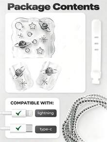 Starry Planet Star Charging Head Protection Set, Silver Glitter Data Cable Protector 18W/20W - Multicolor - View 4