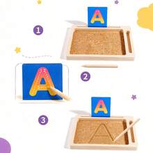 Juego de bandeja de arena y tablero de escritura para reconocimiento de letras y práctica de escritura, juguete de madera - Multicolor - Ver 4