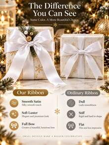1 Roll 25 Yards Multi-Size White Christmas Solid Color Single-Sided Polyester Satin Ribbon, Gift Box Packaging Ribbon, Candy Box, Cake Box, Flower Decoration Ribbon, DIY Decoration Ribbon, Wedding, Party, Christmas Decoration Ribbon - White - View 7