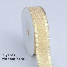 2 Yard Gold & Silver Metallic Tassel Satin Ribbon, Pleated Texture Christmas Trim, Handmade Bow Material, Gift Box Wrapping, Floral Decoration, Christmas Tree Ornament, Holiday Scene Decor, Glamorous & Shiny, Winter Holiday DIY Packaging Accessory - Multicolor - View 8