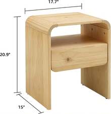 Mesita de noche moderna de madera maciza con muebles de noche con un cajón de almacenamiento y estante abierto, moderno organizador de mesas auxiliares para sala de estar, pasillo y - Camel - Ver 6