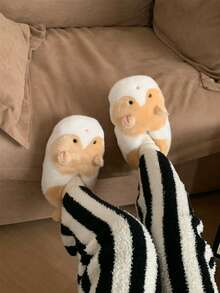 XIXITIAO Cute Closed-Toe Fluffy Hamster Slippers, Soft Animal Cozy Fuzzy Maternity Home Slippers - White Brown - View 11