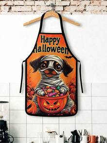 1pc/2pcs/4pcs Halloween Welcome Theme Printed Apron, Black Cat Witch Hat Skull Crow Pumpkin Pattern Bib Apron, Waterproof Oilproof Easy To Clean Apron, Adjustable Neck Strap Apron For Home Baking & Halloween Decor - Multicolor - View 6