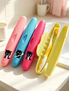 [Travel Storage Accessory] Printed Cute Black Cat Toothbrush Box, Portable Travel Toothbrush Case With Solid Color Sealed Lid, Waterproof - Multicolor - View 4