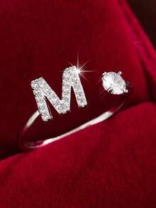 1pc 26-Letter Open Design Copper Zirconia Decorated Ring, Minimalist Style Versatile Index Finger Accessory For Women - Open Ring - View 21