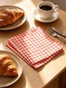 100pcs/40pcs/20pcs Disposable Red And White Gingham Paper Napkins, Suitable For Picnic, Wedding, Party, Cafe, Bakery And Table Decoration - Multicolor - View 3