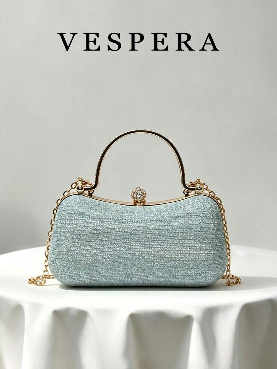 Handheld Evening Bag With Luxurious Rhinestone Spherical Lock, Subtle ...