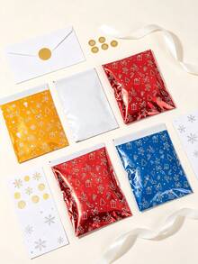 50pcs/Set Christmas Self-Sealing Courier Bags, Laminated Gift Packaging Bags, Snack And Small Gift Packaging Bags, Red, Gold, Blue Design, Suitable For Christmas, Party Atmosphere Supplies - Multicolor - View 6