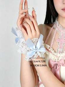 1 Pair Sweetheart Lace Bow Wrist Bracelets, Lolita Style Satin Ribbon Wristbands, Pleated Wrist Accessories For Photo Shoots, Girly Style - Multicolor - View 2