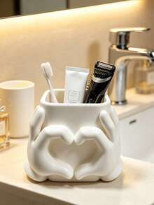 Cute Heart Hand Shaped Toothbrush Holder, Multipurpose Bathroom Counter Storage Organizer, Toothpaste Razor Comb Storage Cup, Aesthetic Bathroom Vanity Decor, Home Table Decor Gift - Multicolor - View 4