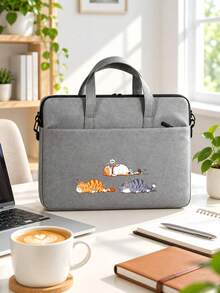 Laptop Bag, Compact Shoulder Bag With Accessory Compartments, Cat Print Design, Equipped With Detachable And Adjustable Shoulder Strap, Data Cable Storage, Fits In Suitcase, Laptop Protective Case, Briefcase, Document Storage Bag, Portable Commuter Bag, Suitable For Laptop And Tablet, Travel, Commute, Back To School, Halloween, Christmas Gift - Multicolor - View 4