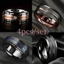 4 piezas de anillos de titanio y acero inoxidable, anillos unisex, regalos conmemorativos para amigos, bandas de boda y compromiso - Multicolor - Ver 12