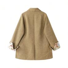 Vintage Khaki Premium Autumn/Winter Blazer Jacket With Buttons, Long Sleeve, Academic Office Daily Wear, Spring/Autumn - Khaki - View 2