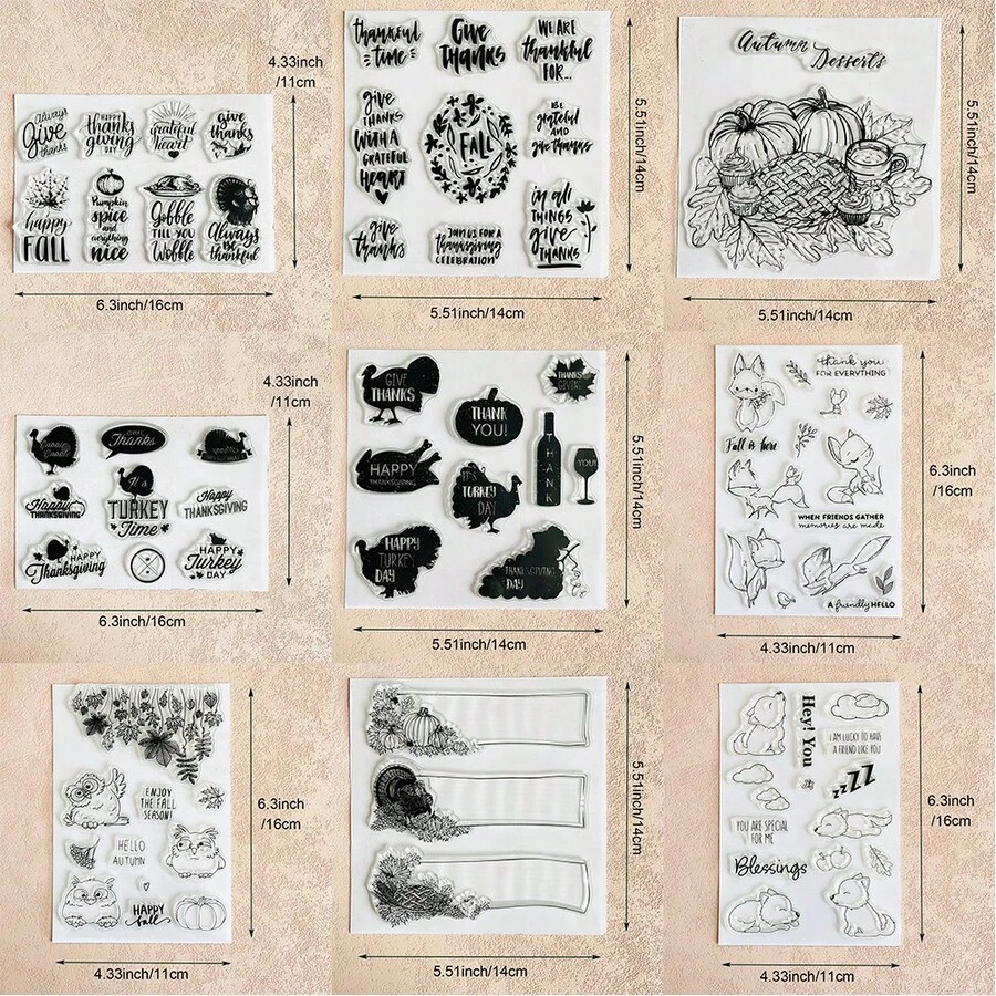 Thanksgiving Autumn Transparent Silicone Stamps, Turkey, Pumpkin, Rabbit, Autumn Text Pattern Rubber Stamps, Suitable For Greeting Card Making, Scrapbooking, DIY Paper Crafts