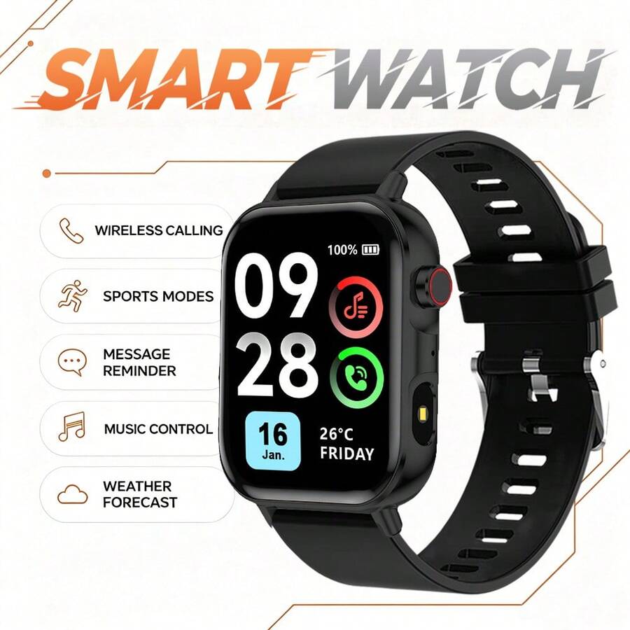 QAGSFLC [Jam Tangan Pintar] Jam tangan pintar layar sentuh definisi tinggi 1,83 inci, dilengkapi dengan baterai berkinerja tinggi 180mAh dan tali silikon, dengan lampu LED, cocok untuk pria dan wanita. Mendukung panggilan/menjawab nirkabel, penghitung langkah, berbagai mode olahraga luar ruangan, pengingat panggilan/olahraga, alarm, kontrol musik nirkabel, kontrol kamera, baterai isi ulang, fungsi nirkabel, cocok sebagai hadiah untuk teman, pasangan, orang tua, dan kolega.