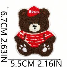 6pcs Curly Cartoon Cute Bear Embroidered Fabric Patch, Apple Bear Computer Embroidery Label, Brown Bear Patch Suitable For Clothes, Hats, Bags, Jeans, Shirts, ZLY Decorative Patch - Multicolor - View 6