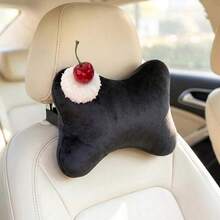 1pc Cherry Cake Shaped Decorative Car Headrest Neck Pillow, Short Plush Material, Ergonomic Design, All Season Use, Women's Car Interior Accessory - Multicolor - View 8