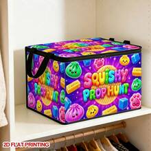 1PC SQUISHY PROP HUNT Colorful Squishy Pattern Under-Bed Storage With Zipper Flip Cover Foldable Storage Box - Suitable For Book Organization, Under-Bed Storage, Car Trunk Storage, Cosmetics, Hair Styling Tools, Toy Storage, Student Back To School Storage, Office, Home Organization, Clothing, Blankets, Daily Items Large Capacity Storage. - A - View 9