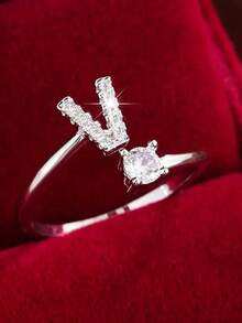 1pc 26-Letter Open Design Copper Zirconia Decorated Ring, Minimalist Style Versatile Index Finger Accessory For Women - Open Ring - View 18