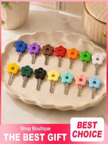 3/6/12pcs Colorful Flower Silicone Elastic Key Covers, Flower-Shaped Key Caps, Easy To Identify, Random Color, Suitable For Sisters And Friends, Valentine's Day/Mother's Day/Birthday Gift - Flower-shaped - View 3