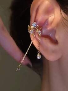1 buah Anting Jepit Telinga Dua Lapis Gaya Vintage Prancis, Jepitan Tulang Rawan Telinga Minimalis yang Dipersonalisasi, Gaya Elegan dan Keren - Emas - View 2