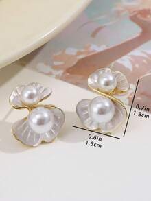 1 Pair Fashion Geometric Faux Pearl Stud Earrings, Personalized Exquisite Elegant Niche Design, Fresh Cute Minimalist Versatile Earrings Suitable For Women's Daily And Holiday Wear - White - View 4